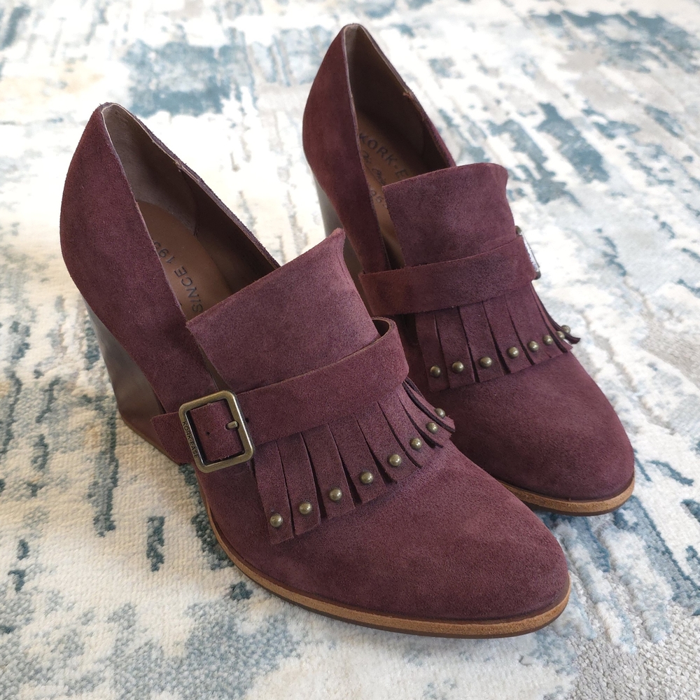 Kork-Ease Burgundy Pump Heels with Fringe Detail